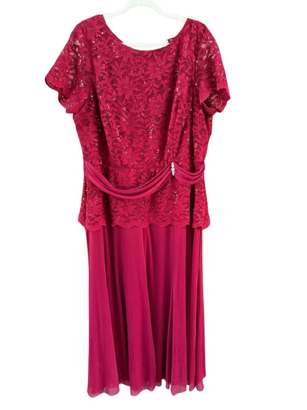 Blu Sage Burgundy Red Lace Sequin Formal Dress 20W Plus Holiday Christmas